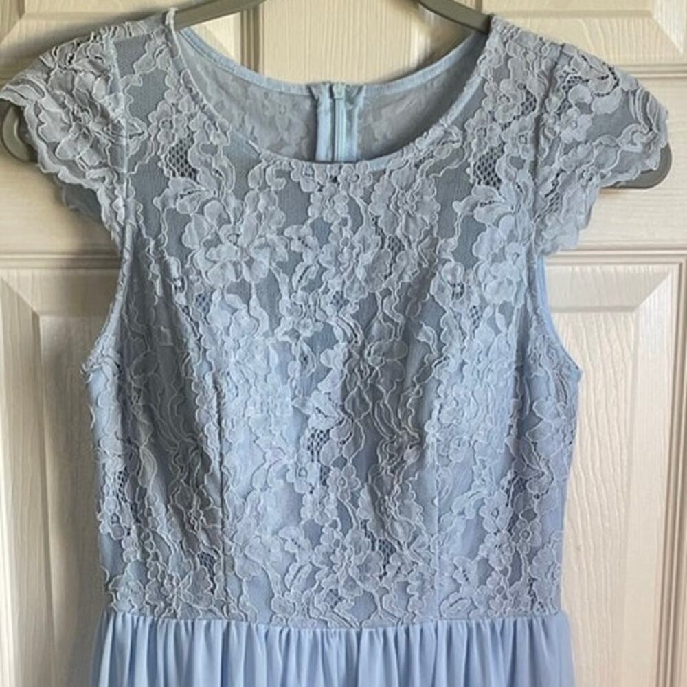 Ever Pretty Chiffon Lace Gown Maxi Dress Sz 6 Cap Sleeves Lined Light Blue Event - Picture 4 of 9